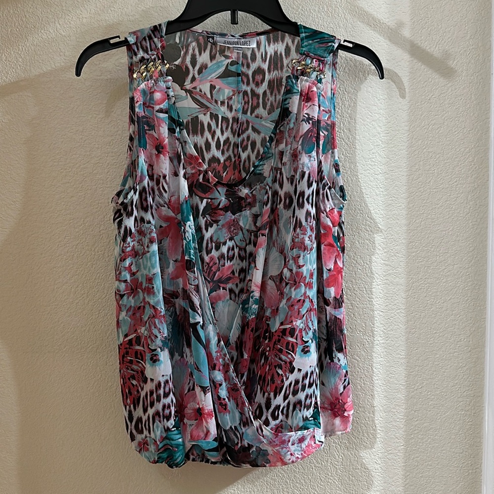Jennifer Lopez Sheer Multicolored Top with Silver Straps